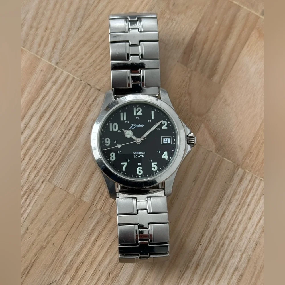Belair Seapearl 20 ATM Rare Luxury Watch Black Dial Stretch Bracelet Date Window